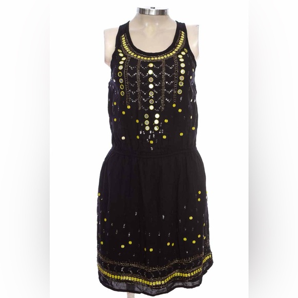 F21 Black and Yellow Beaded Mini Dress - Picture 1 of 8